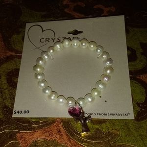 1115 Crystal Freshwater Pearl Heart/Cross Bracelet